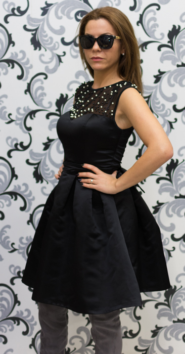 Дамска черна рокля с перли - официална 2