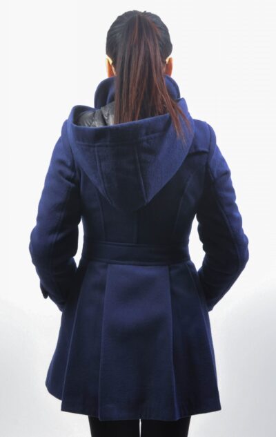 Зимно дамско палто с качулка-синьо 3