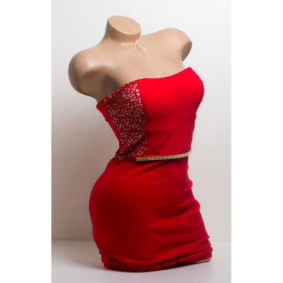 Права рокля с перфорация - червена 1