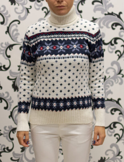Коледен пуловер тип поло - бял 2