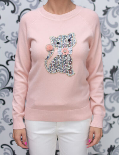 Розова плетена блуза с коте 1