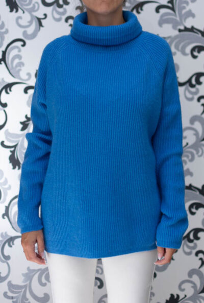 вълнен дамски пуловер - син