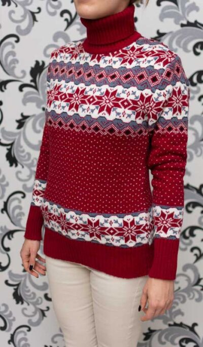 червен коледен пуловер